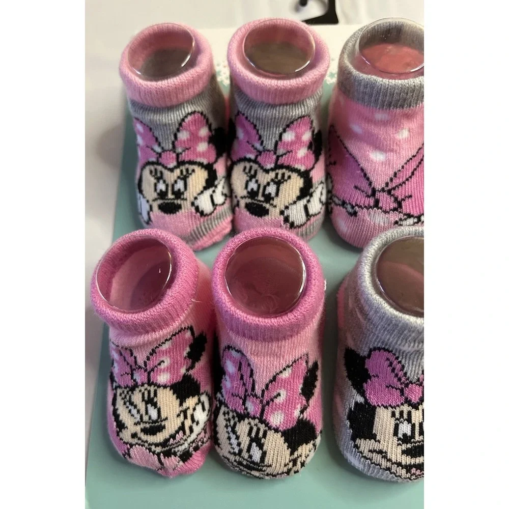 Disney Baby Minnie Mouse Baby Booties 4 Pair Set Size 12-18 Months Pink-Gray NEW